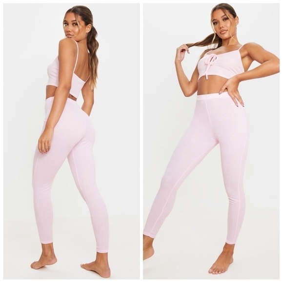 PRETTYLITTLETHING Pink Ribbed Leggings - Picture 2 of 4